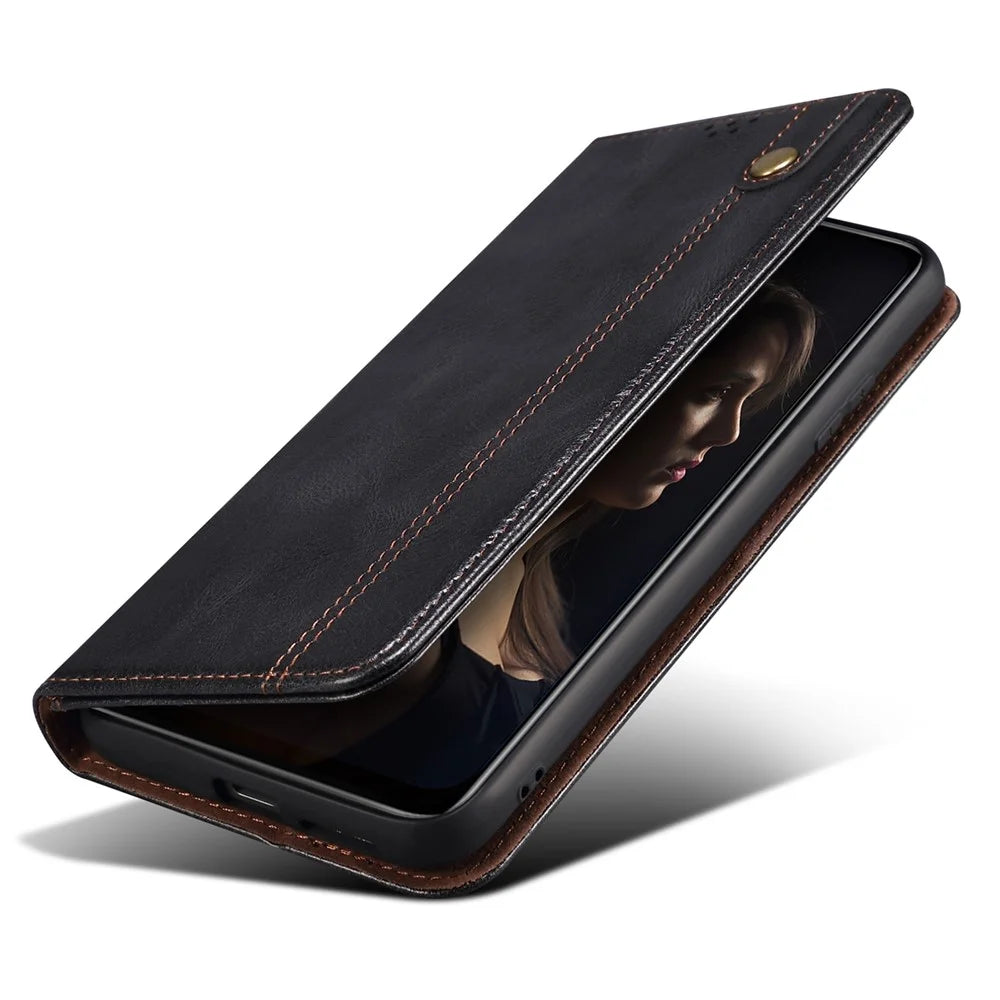 For Samsung Galaxy S24 Ultra Case Shockproof PU Leather Wallet Stand Cell Phone Cover - Black - 5