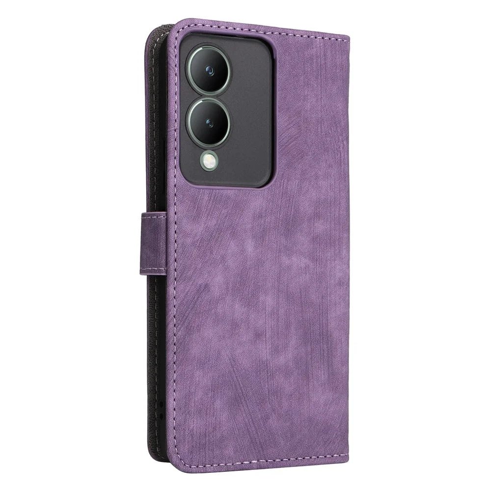 For vivo Y17s 4G / Y28 5G / Y33t (2023) V2317A Case Bump Proof RFID Blocking Phone Cover with Strap - Purple - 6