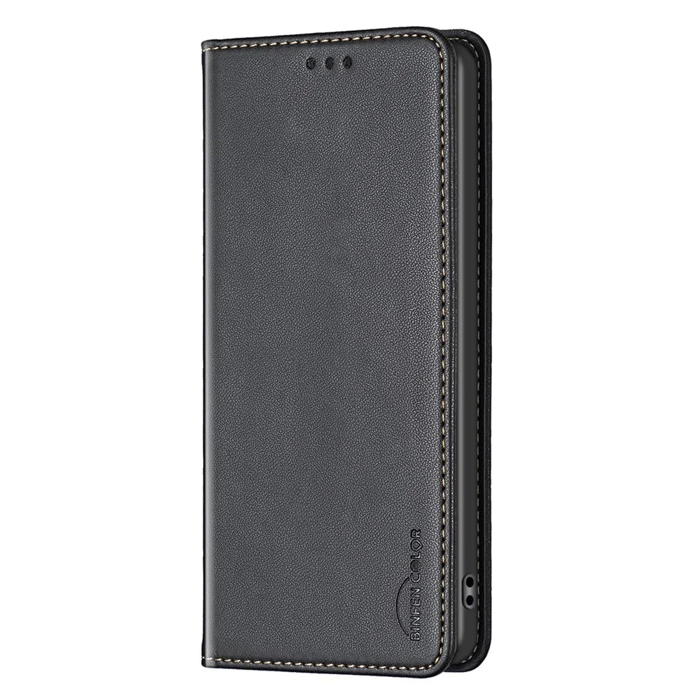 BINFEN COLOR BF18 For Samsung Galaxy S24 Ultra Case Card Holder Magnetic Closing Cover - Black - 7
