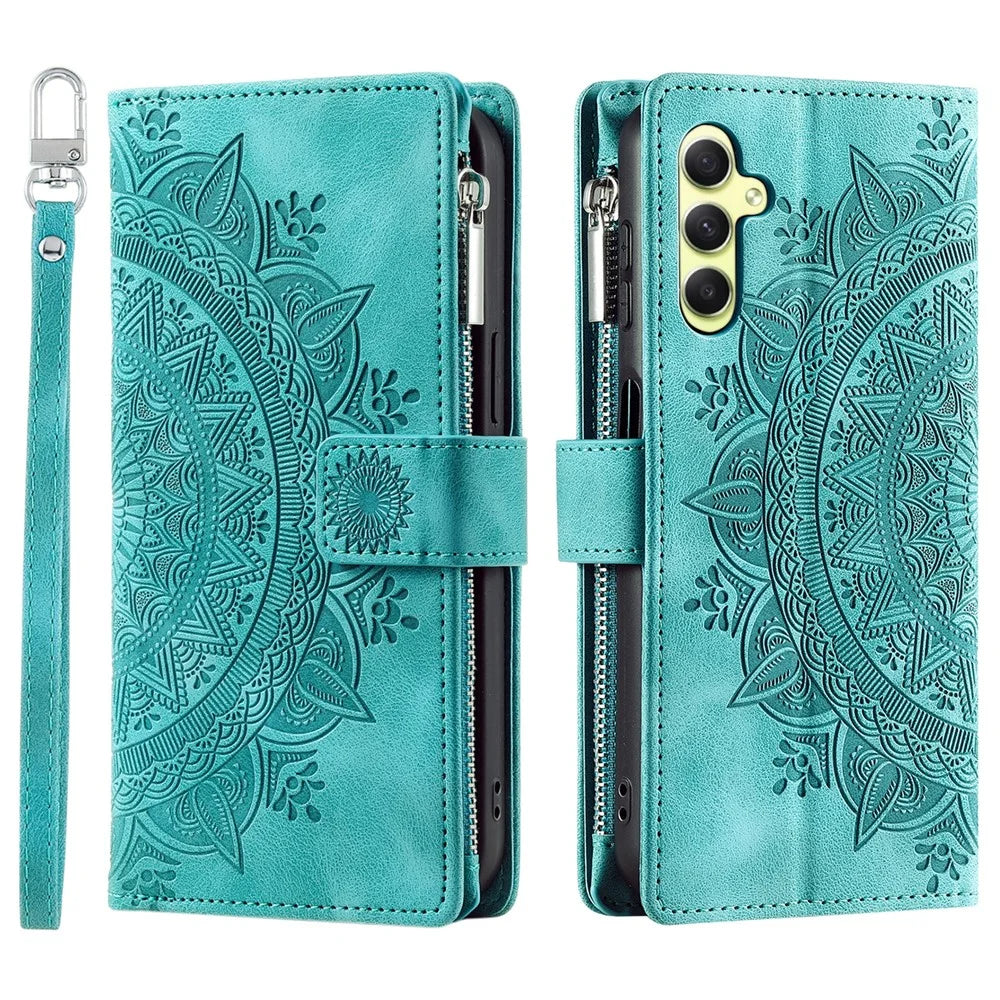 For Samsung Galaxy S24 Case TPU + PU Leather Phone Cover Wallet Imprinted Shell with Strap - Green - 6