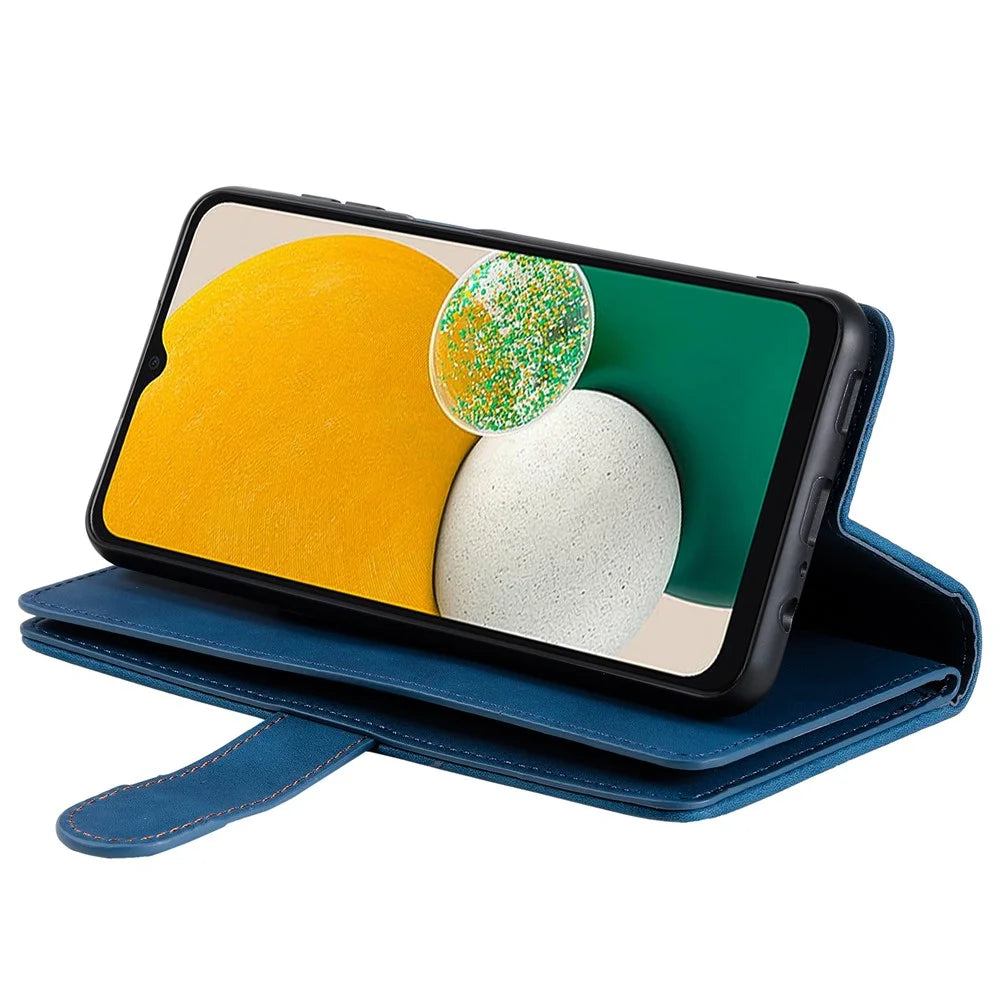 For Samsung Galaxy S24 Case Wallet Phone Stand Cover with 9 Card Slots - Blue - 5