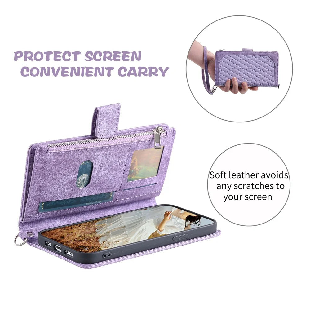 For Samsung Galaxy S24+ Leather Case Zipper Pocket Wallet Phone Cover with Strap - Purple - 7