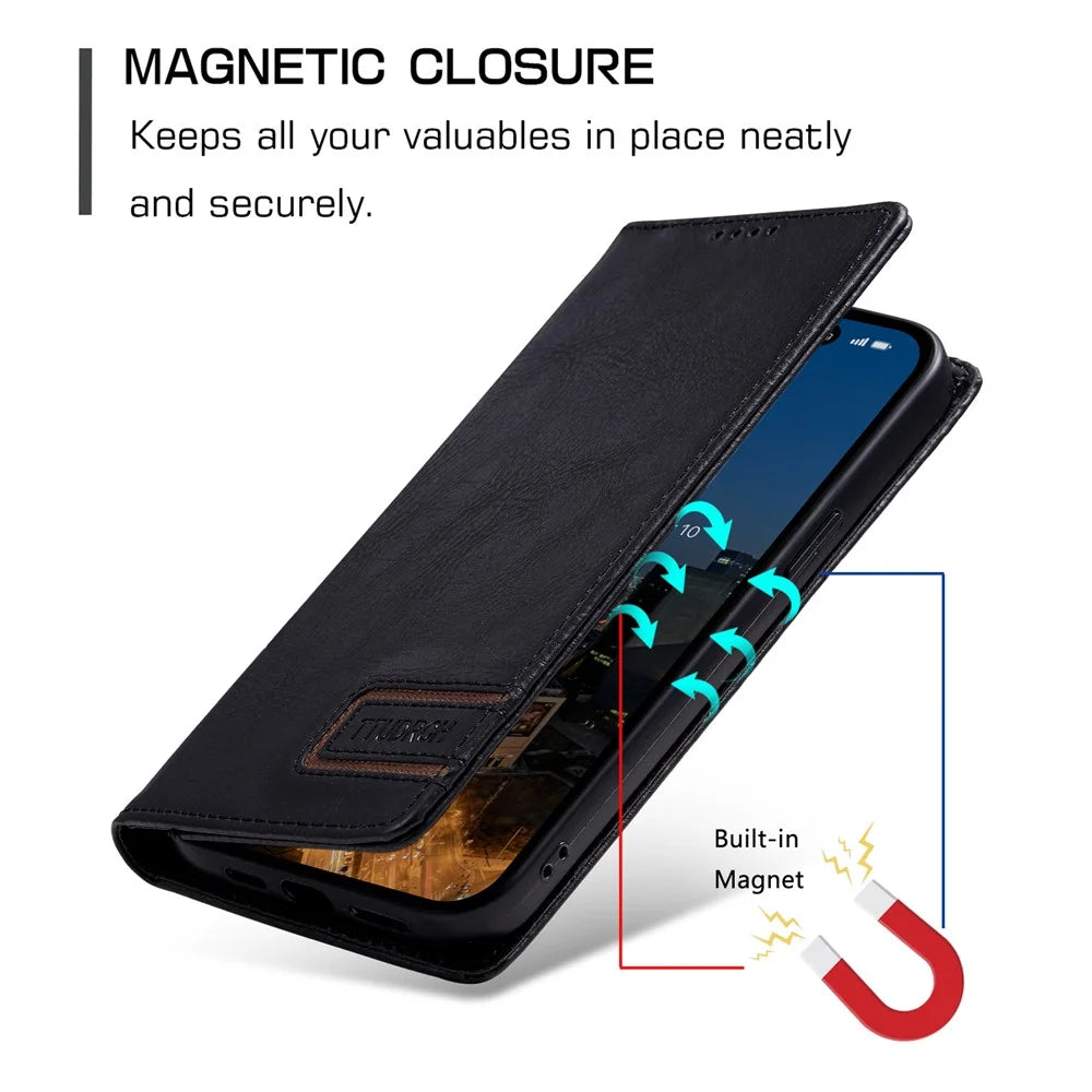 TTUDRCH Style 007 For Samsung Galaxy S24+ Case PU Leather RFID Blocking Phone Cover - Black - 6