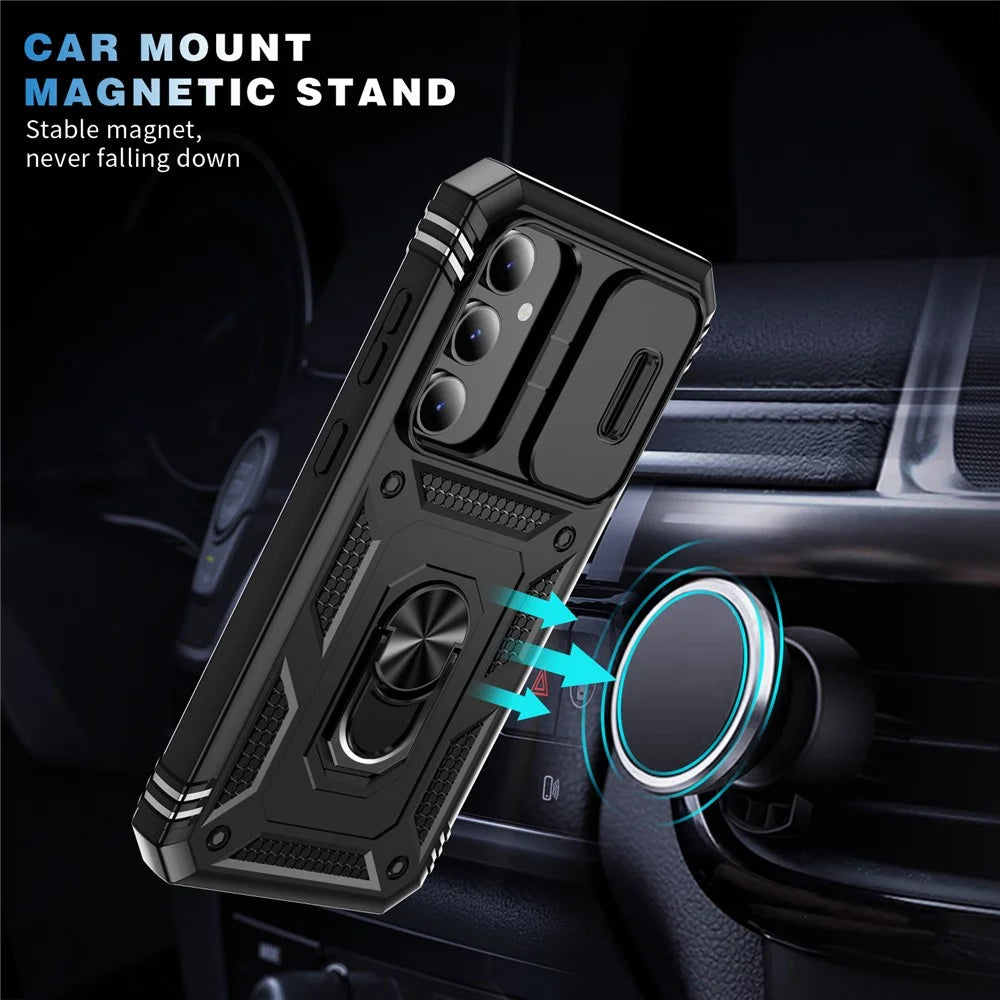 For Samsung Galaxy S23 FE Case Sliding Camera Cover PC+TPU Phone Shell - Black - 4