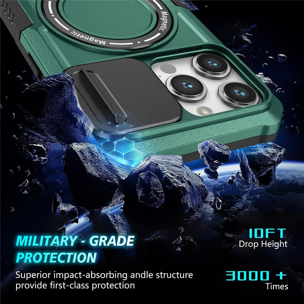 For iPhone 14 Pro Max Case Lens Protection Kickstand Magnetic Phone Cover - Blackish Green - 6