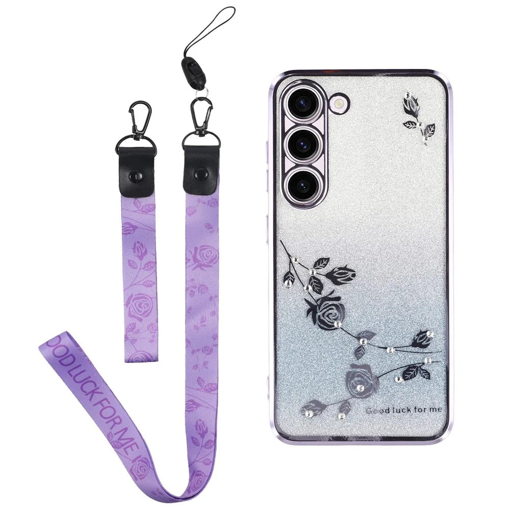 KADEM For Samsung Galaxy S23+ Case TPU Rhinestone Decor Phone Cover with Strap - Purple - 1