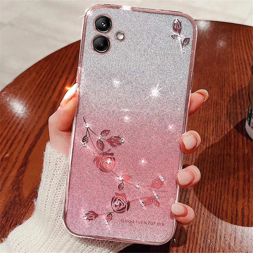 KADEM For Samsung Galaxy M13 5G / A04 4G (164.4 x 76.3 x 9.1mm) Case Flower Decor Phone Cover - Rose Gold - 2