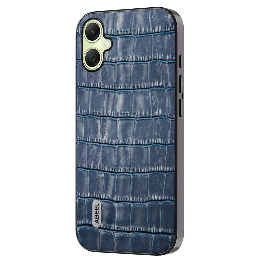 ABEEL For Samsung Galaxy A05 4G Case Genuine Cow Leather Coated Back Phone Cover - Blue - 1