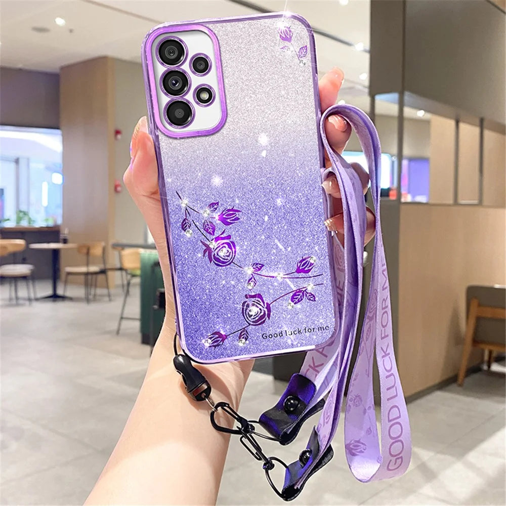 KADEM For Samsung Galaxy A53 5G TPU Cell Phone Case Gradient Color Phone Cover with Strap - Purple - 1