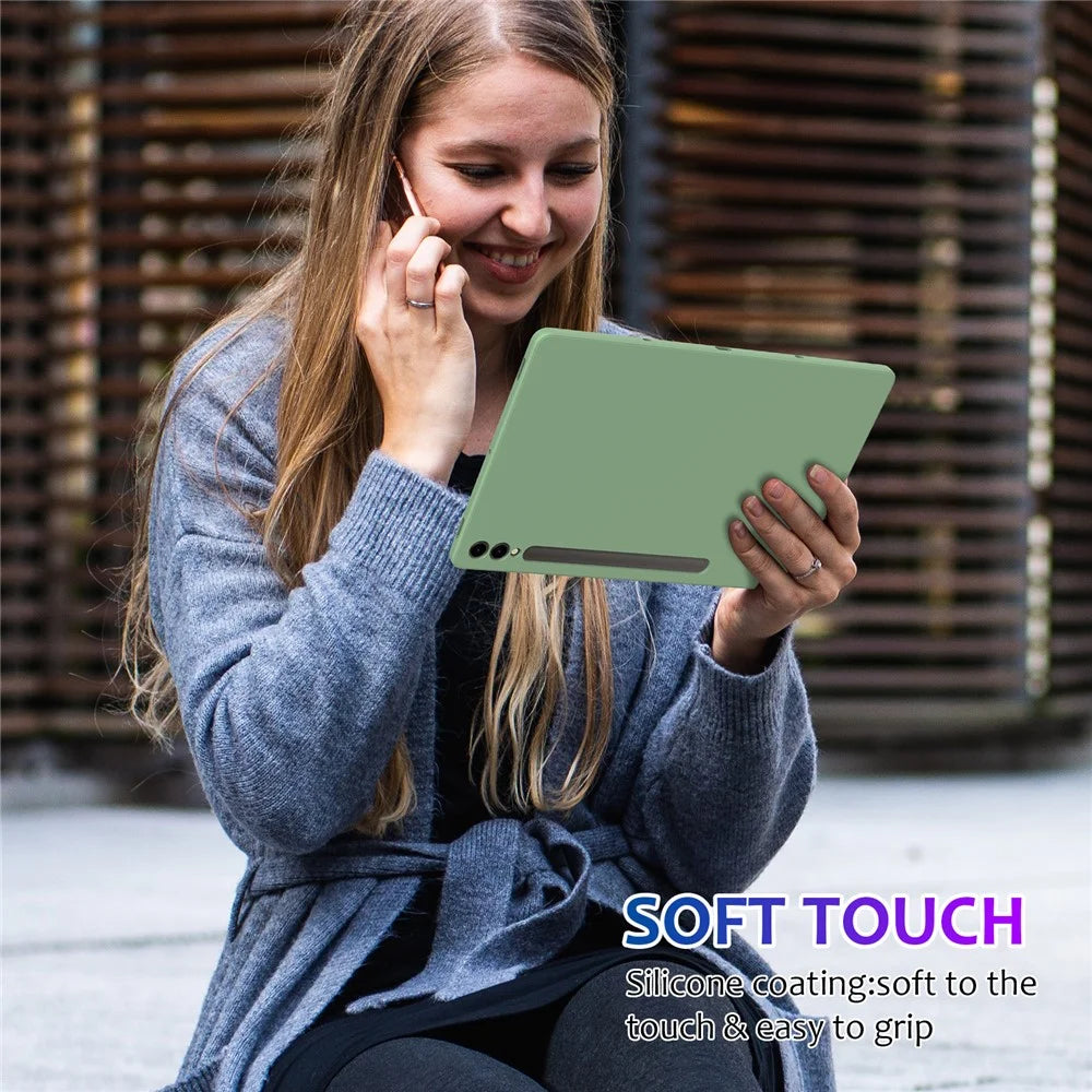 For Samsung Galaxy Tab S9+ Case Anti-scratch Liquid Silicone Cover - Green - 7