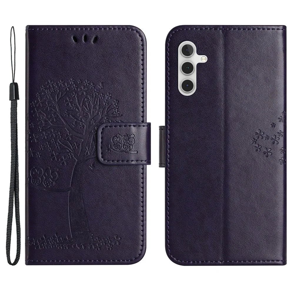 For Samsung Galaxy S25 / S24 Case Imprinted Leather Flip Stand Phone Cover with Wallet - Dark Purple - 1