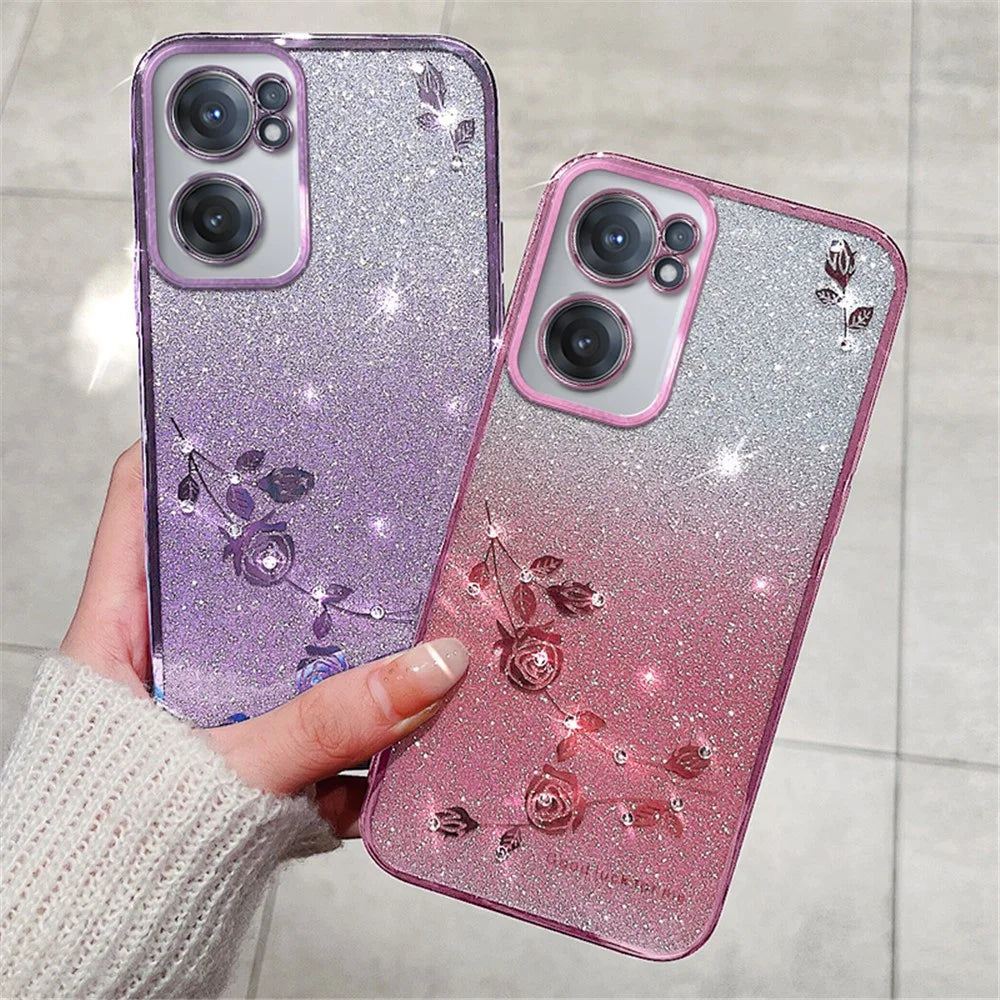 KADEM For OnePlus Nord CE 2 5G Case Rhinestone TPU Cellphone Gradient Cover with Strap - Rose Gold - 4
