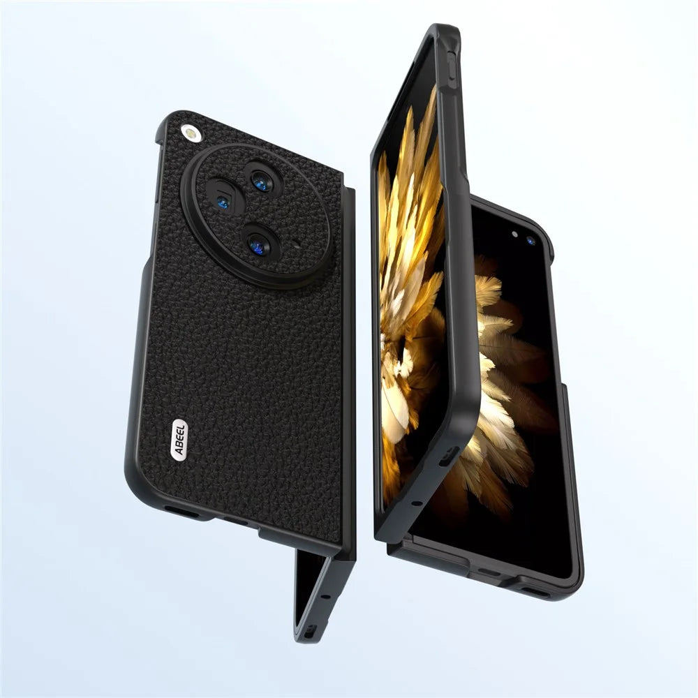 ABEEL For Oppo Find N3 5G / OnePlus Open Case Genuine Cow Leather Hard PC Shell Cover - Black - 2