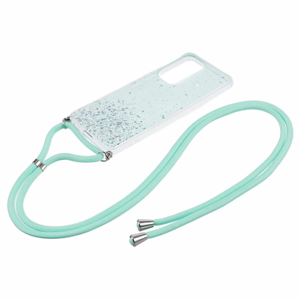 AW Series For Samsung Galaxy A52 4G / A52s 5G / A52 5G Case Sparkle Epoxy TPU Phone Cover with Lanyard - Green - 2
