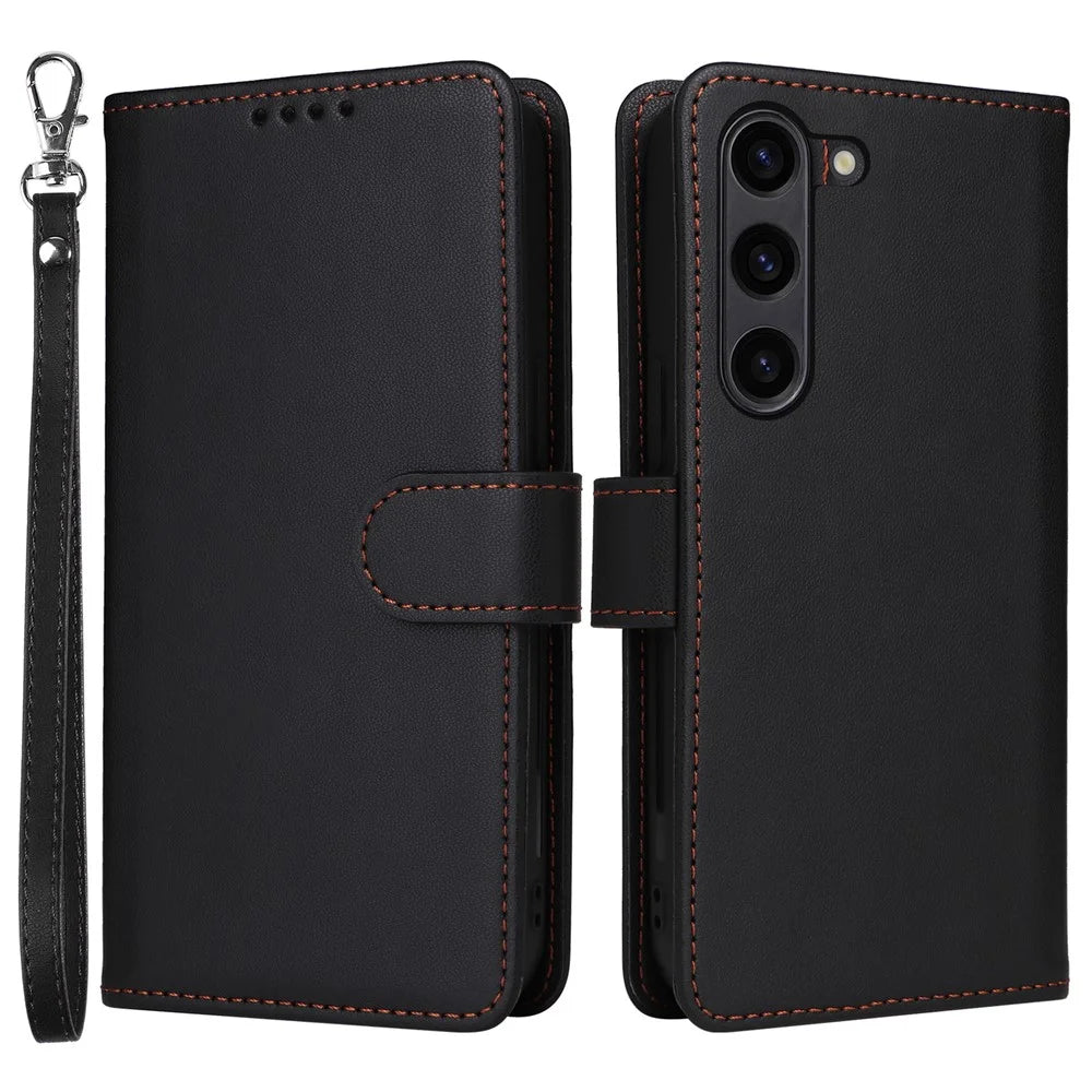 For Samsung Galaxy S23 Magnetic Case BETOPNICE Detachable PU Leather Phone Cover with Strap - Black - 1