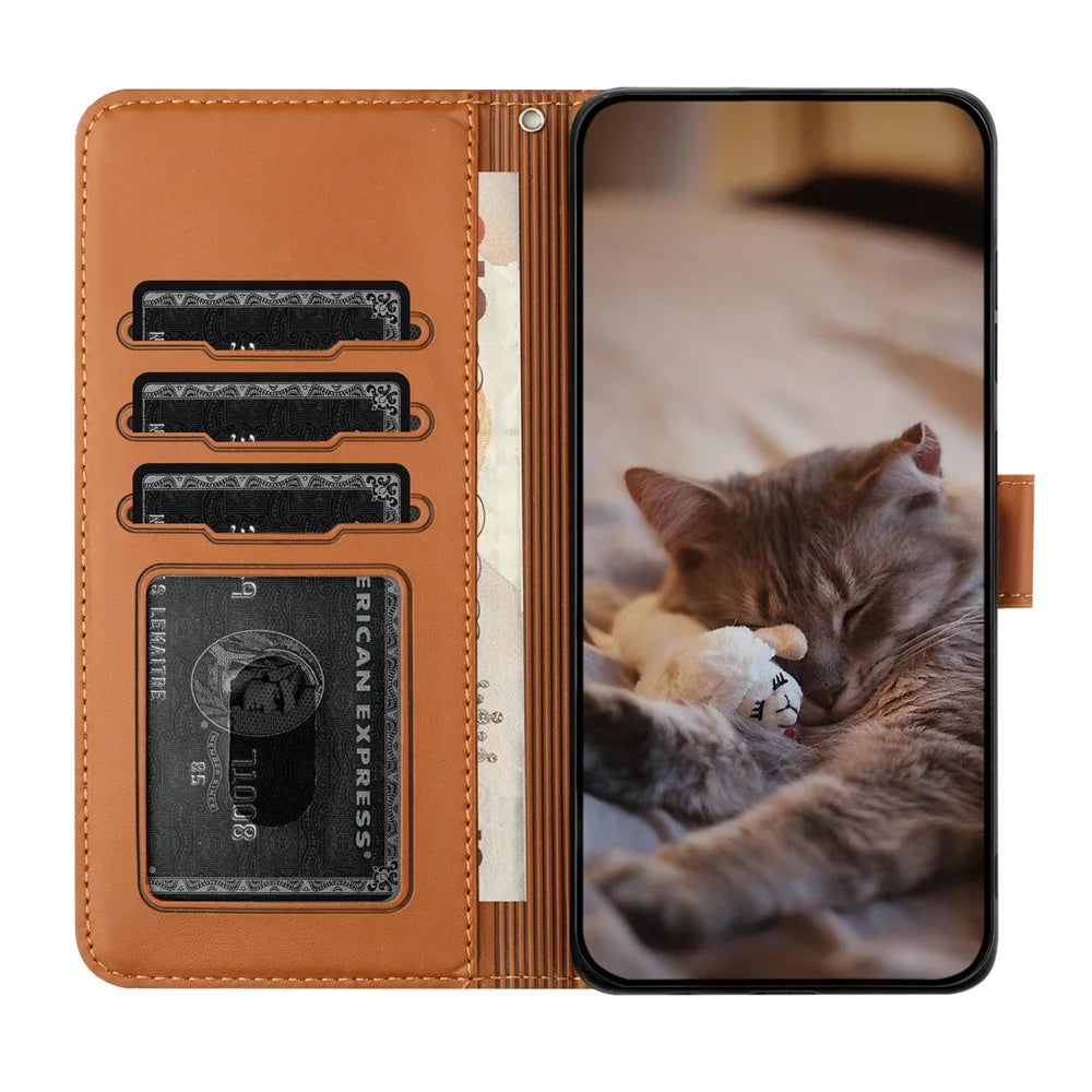 For Samsung Galaxy S24 Phone Cover Wall Cats Imprinted PU Leather Phone Case Wallet with Strap - Brown - 2