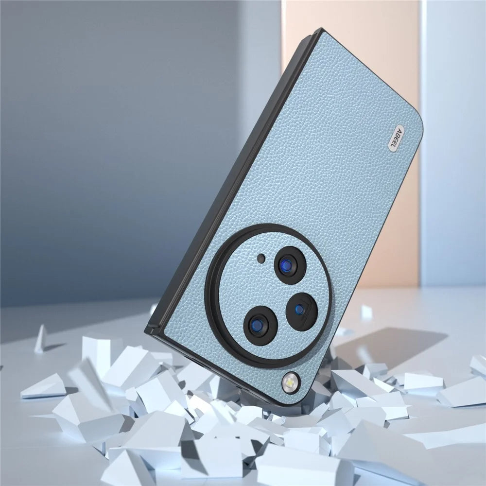 ABEEL For Oppo Find N3 5G / OnePlus Open Case Litchi Texture Genuine Cow Leather Coating Cover - Baby Blue - 4