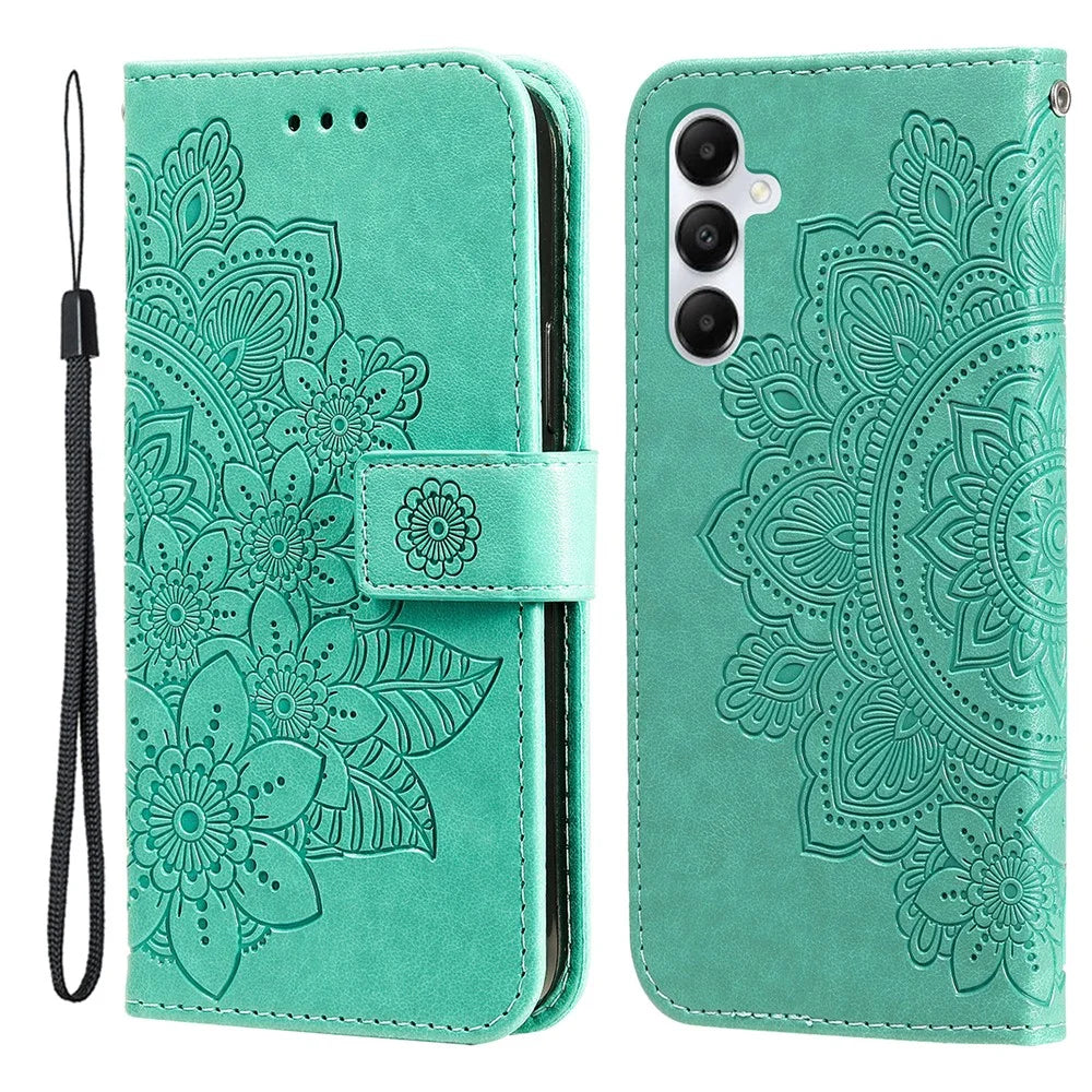 For Samsung Galaxy A05s 4G Case Floral Pattern PU Leather Wallet Stand Phone Cover - Green - 1