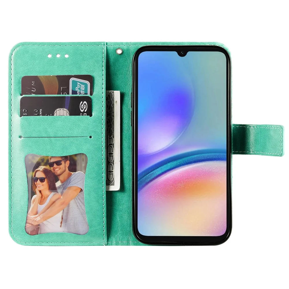 For Samsung Galaxy A05s 4G Case Floral Pattern PU Leather Wallet Stand Phone Cover - Green - 2