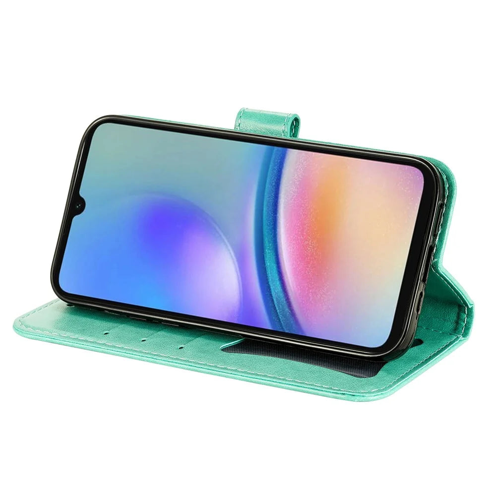For Samsung Galaxy A05s 4G Case Floral Pattern PU Leather Wallet Stand Phone Cover - Green - 3
