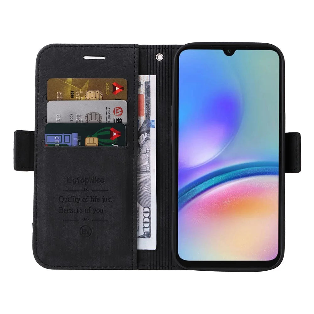 BETOPNICE 001 For Samsung Galaxy A05s 4G Cover PU Leather Stand Wallet Phone Case - Black - 2