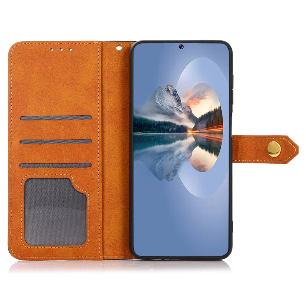 KHAZNEH For Samsung Galaxy A25 5G (Global) (161.0 x 76.5 x 8.3mm) Case Cowhide Texture Wallet Leather Phone Cover - Black - 2