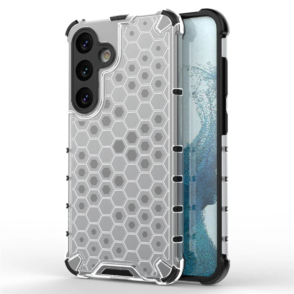 For Samsung Galaxy S24+ Case Reinforced Corner Phone Cover with Honeycomb Design - Grey - 1