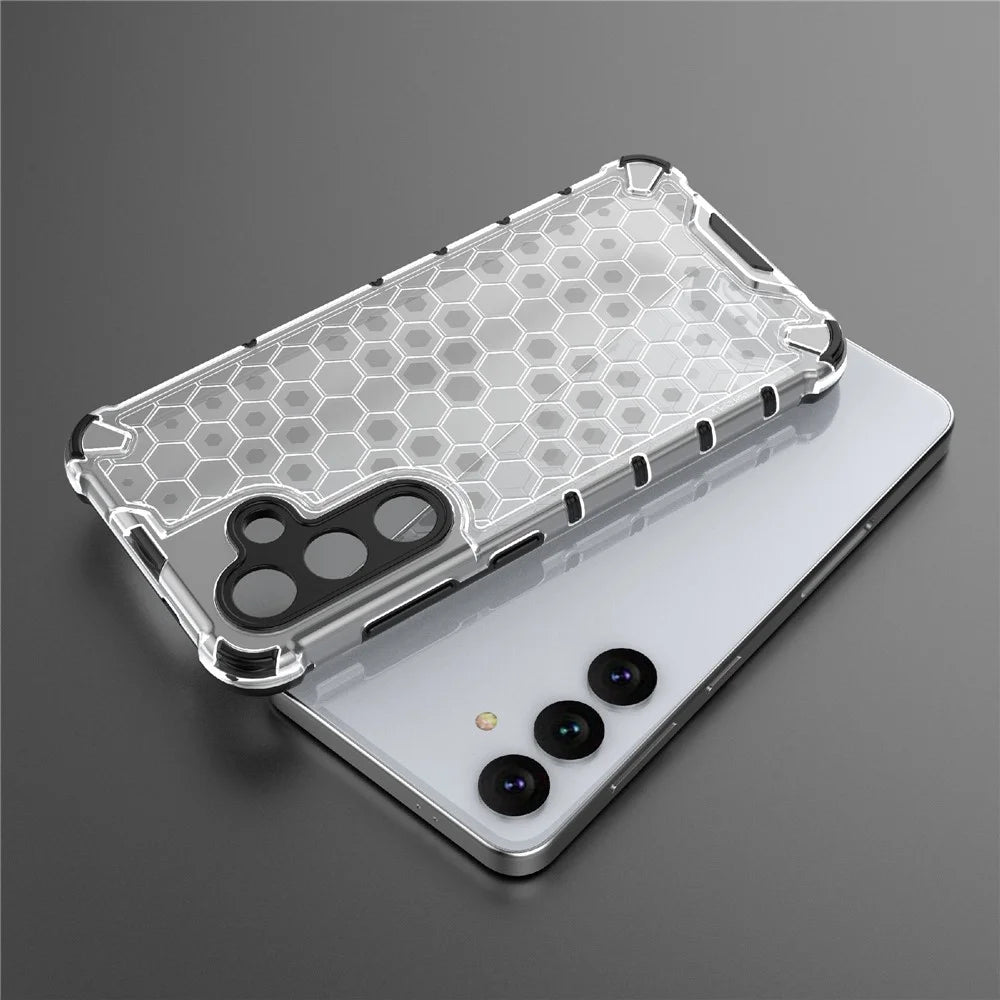 For Samsung Galaxy S24+ Case Reinforced Corner Phone Cover with Honeycomb Design - Grey - 6