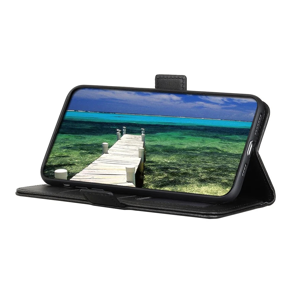 For Google Pixel 8a Case Slim-fit Stand Phone Cover TPU +PU Leather Wallet - Black - 3