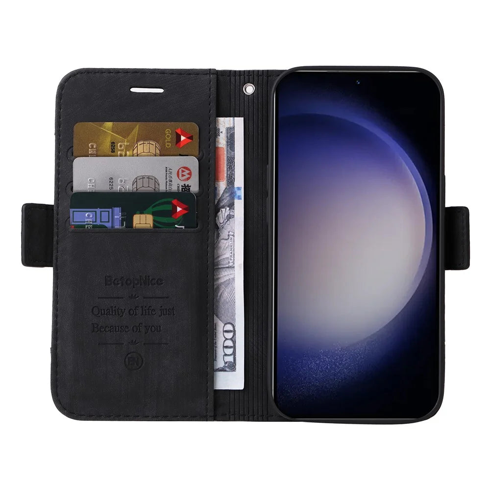 BETOPNICE 001 for Samsung Galaxy S24 Case Leather Wallet Flip Protective Phone Cover - Black - 2