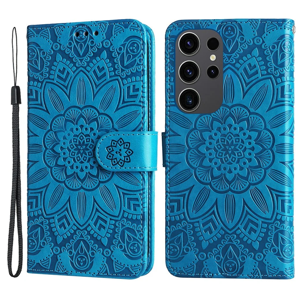 For Samsung Galaxy S24 Ultra Case Leather Wallet Flip Protective Phone Cover - Blue - 1