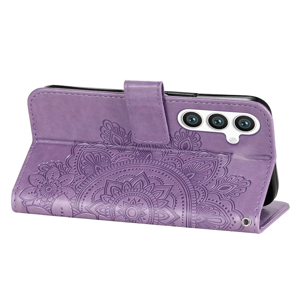 For Samsung Galaxy S24+ Case Floral Pattern PU Leather Wallet Stand Phone Cover - Purple - 4