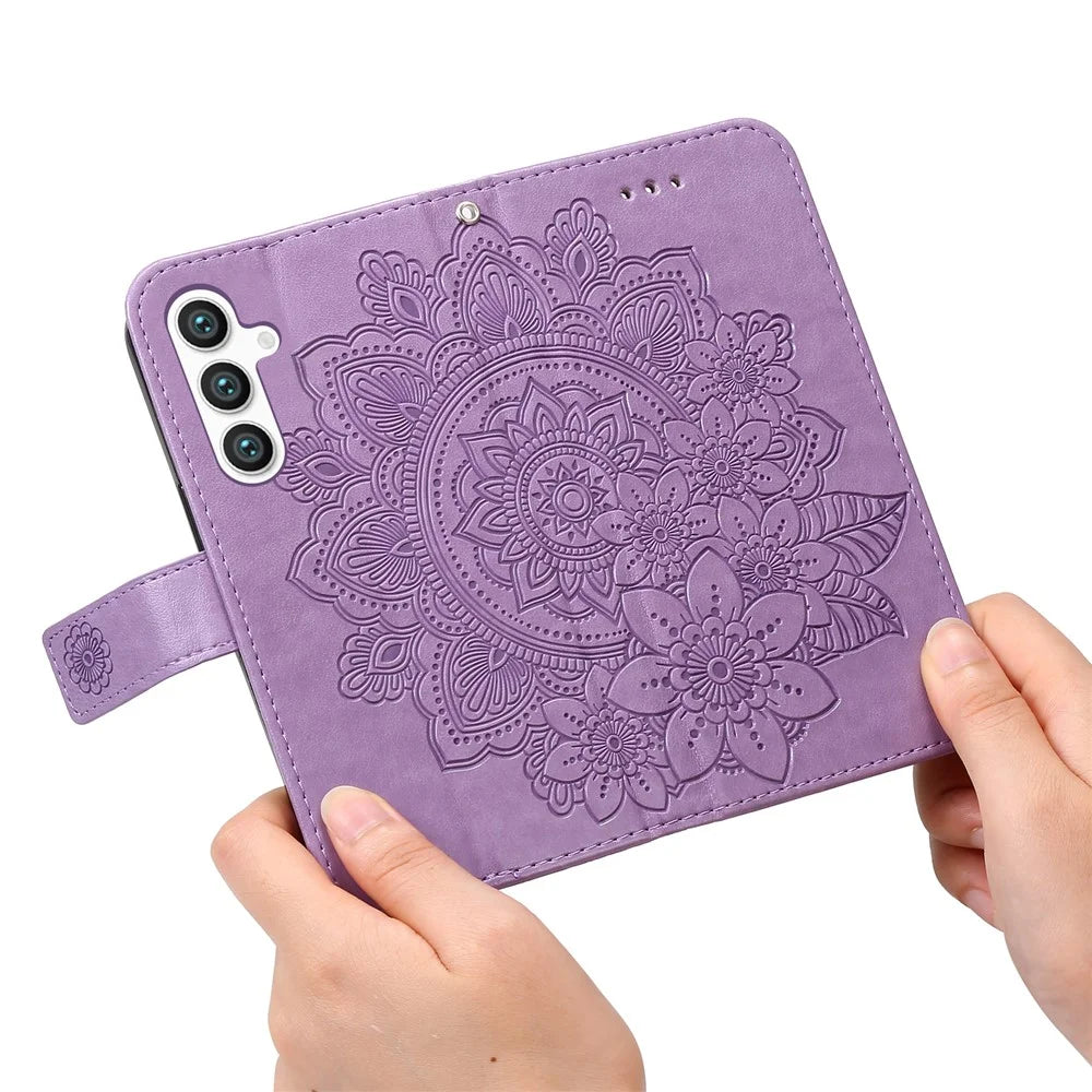 For Samsung Galaxy S24+ Case Floral Pattern PU Leather Wallet Stand Phone Cover - Purple - 5