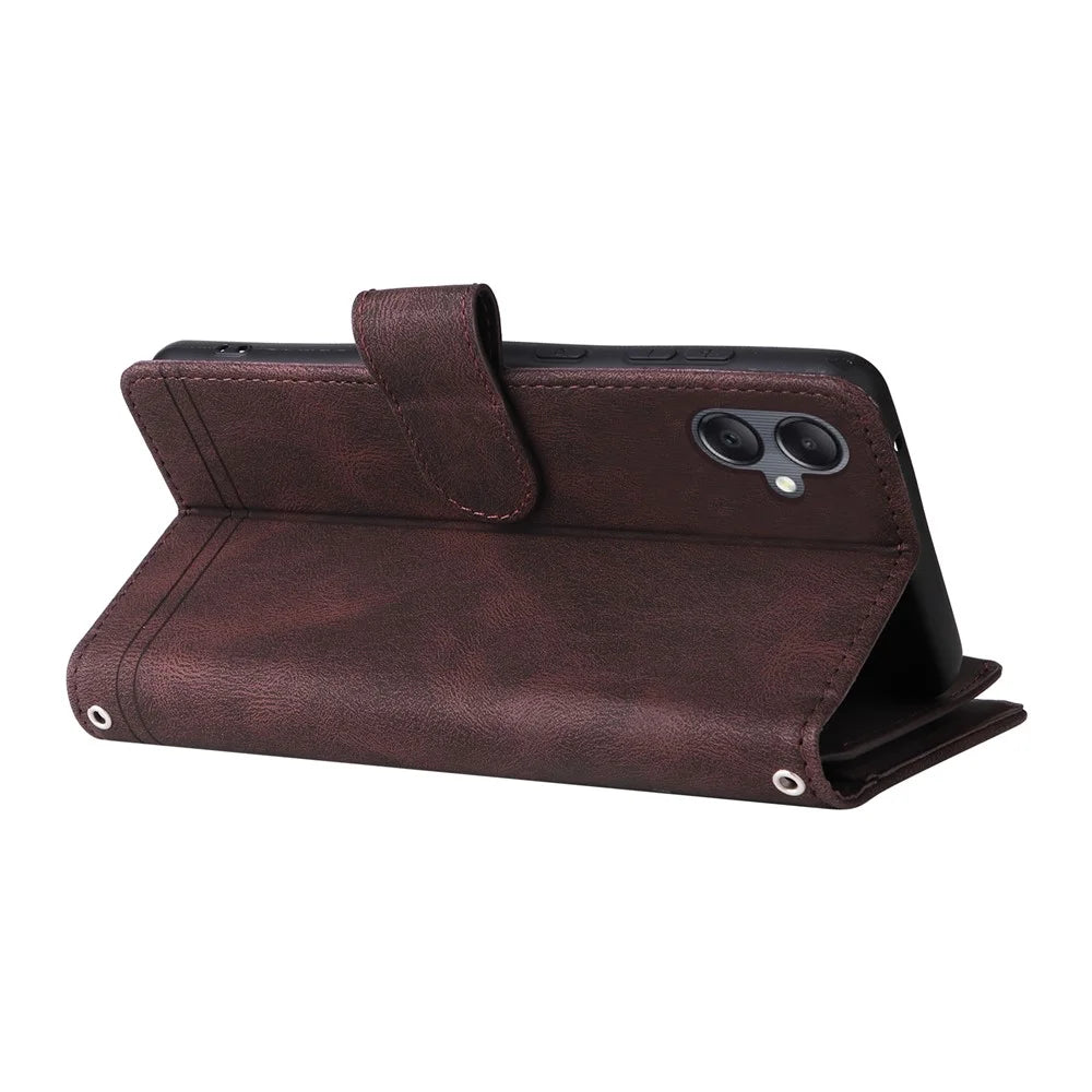 For Samsung Galaxy A05 4G Case Zipper Pocket Wallet Phone Leather Cover - Brown - 4