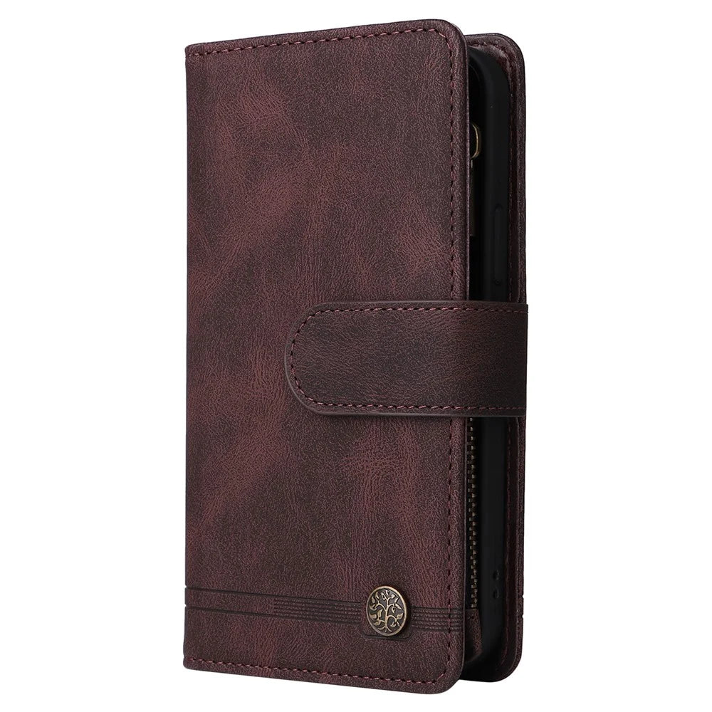 For Samsung Galaxy A05 4G Case Zipper Pocket Wallet Phone Leather Cover - Brown - 7