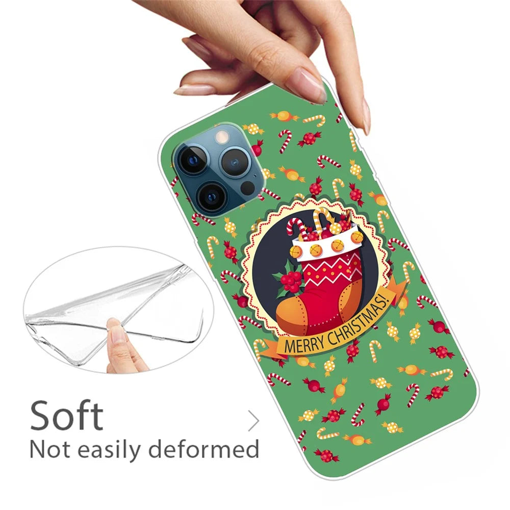 For iPhone 15 Pro Phone Case Christmas Pattern Printing Soft TPU Phone Cover - Christmas Sock - 2