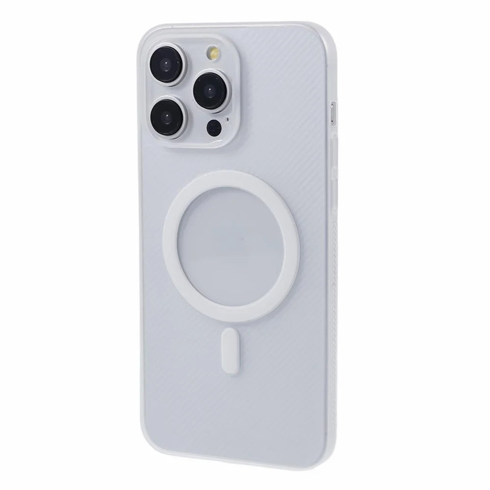 For iPhone 15 Pro Case Compatible with MagSafe Ultra Thin Non-slip Stripe PC Phone Cover - Transparent - 1