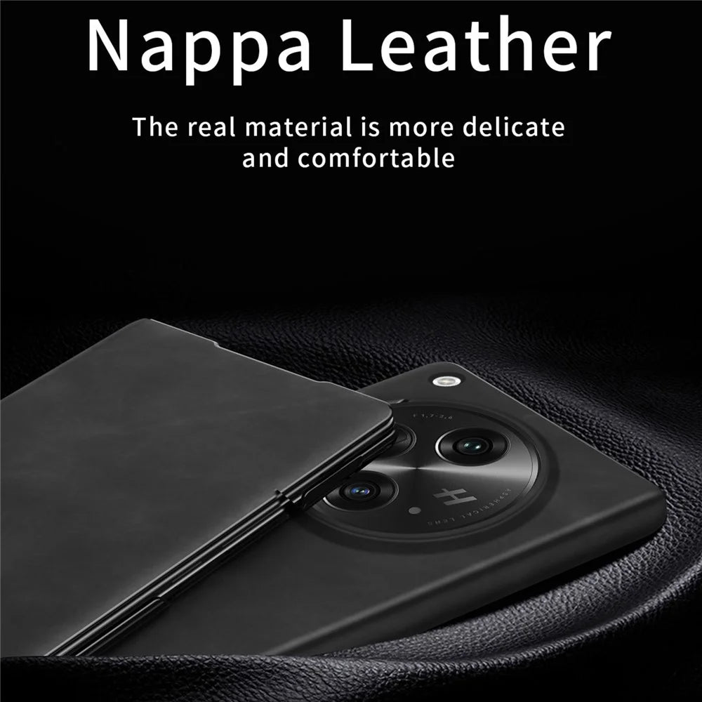 For OnePlus Open Folding Case Nappa Texture Stand Leather + PC Phone Cover - Black - 4