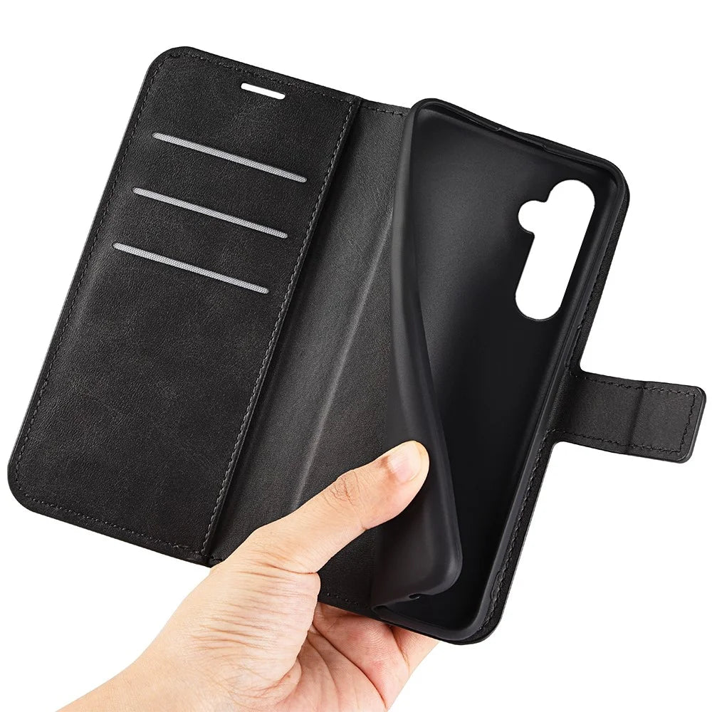 For Samsung Galaxy S24 Case PU Leather Calf Texture Full Protective Phone Cover - Black - 5