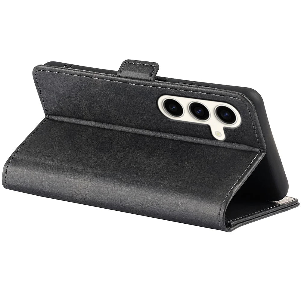 For Samsung Galaxy S24+ Case Dual Magnetic Clasp Folio PU Leather Phone Cover - Black - 4