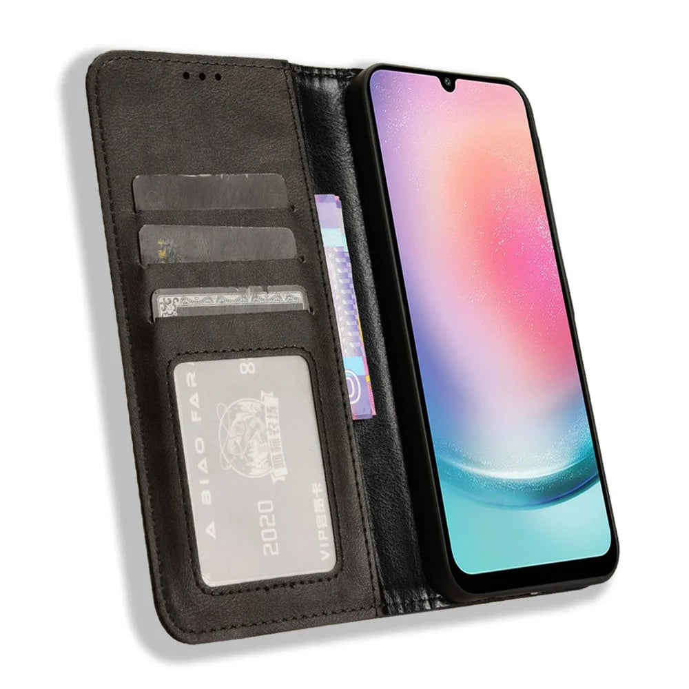 For Samsung Galaxy A25 5G (Global) (161.0 x 76.5 x 8.3mm) Leather Case Magnetic Auto Closing Phone Cover - Black - 2