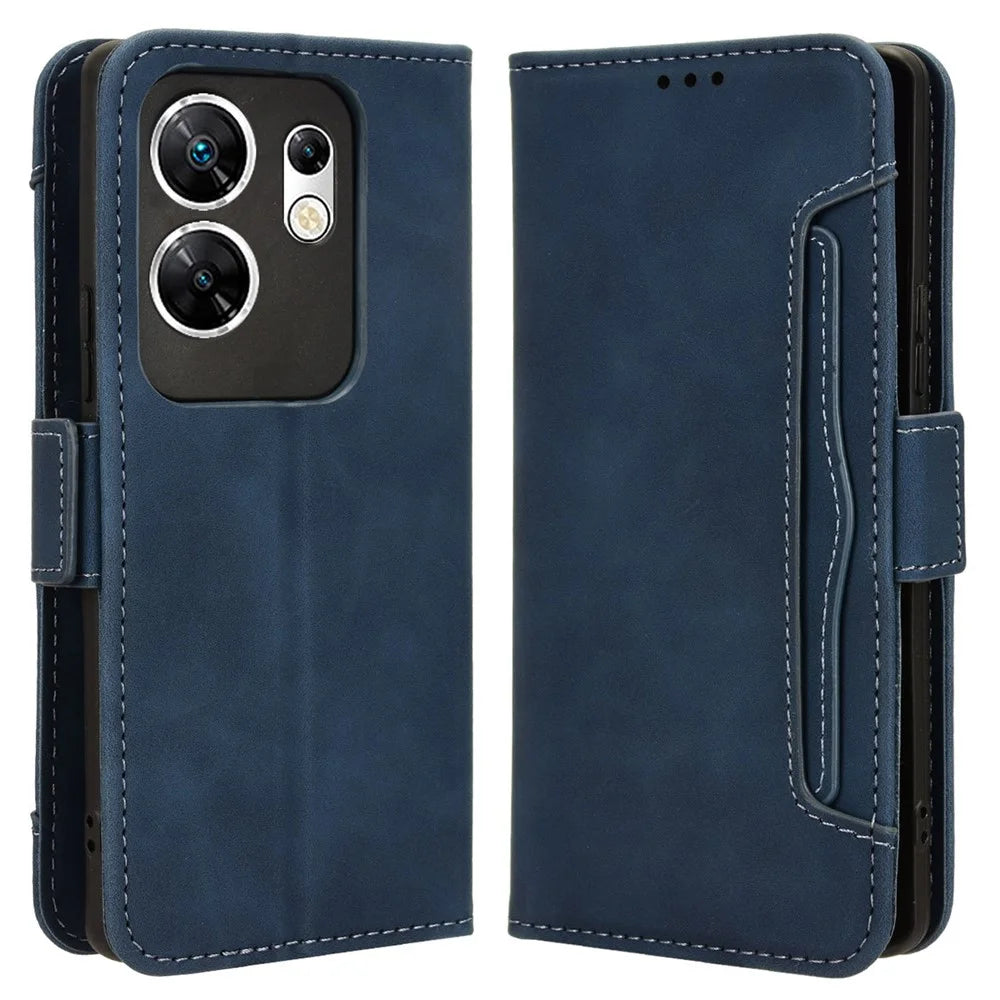 For Infinix Zero 30 4G X6731B Case Anti-Drop PU Leather Wallet Phone Cover with Multiple Card Slots - Blue - 1