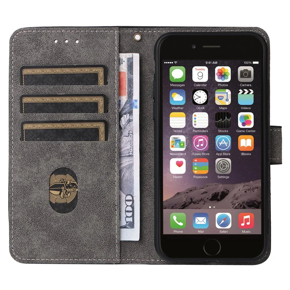 For iPhone 6 / 6s / 7 / 8 / SE (2020) / SE (2022) Case RFID Blocking Wallet Phone Cover with Strap - Black - 2