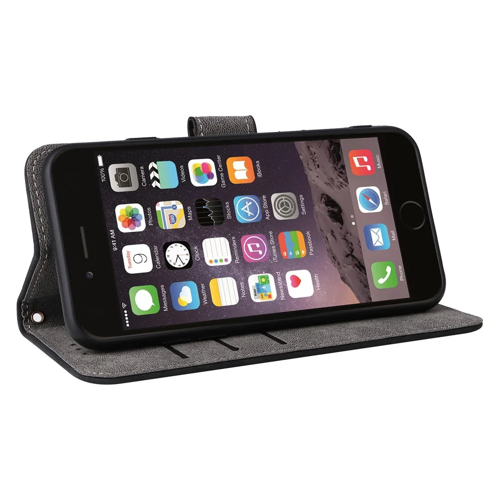 For iPhone 6 / 6s / 7 / 8 / SE (2020) / SE (2022) Case RFID Blocking Wallet Phone Cover with Strap - Black - 3