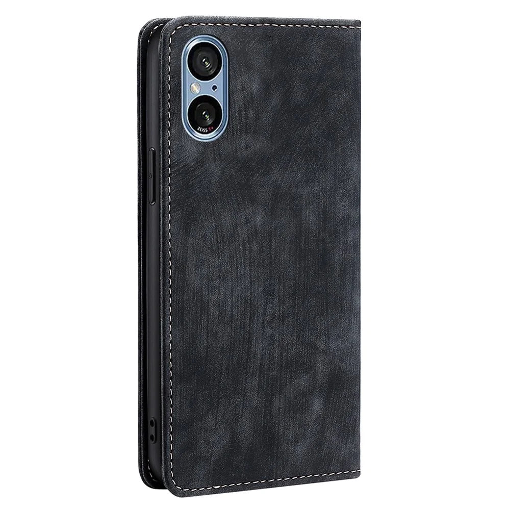 For Sony Xperia 5 V Case Shockproof Phone Shell PU Leather Wallet Cover with RFID Blocking - Black - 7