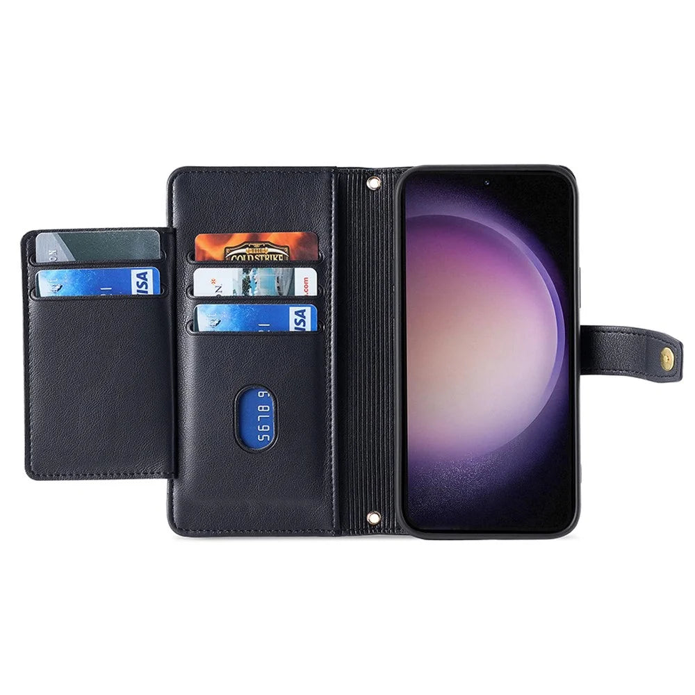 For Samsung Galaxy A05 4G Case Multiple Card Slots Wallet Phone Cover with 2 Straps - Black - 2
