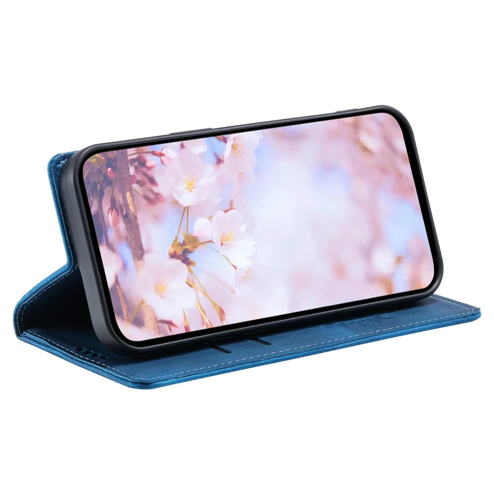 For Google Pixel 8 Pro Case Leather Imprint Anti-scratch Wallet Stand Cellphone Cover - Blue - 3