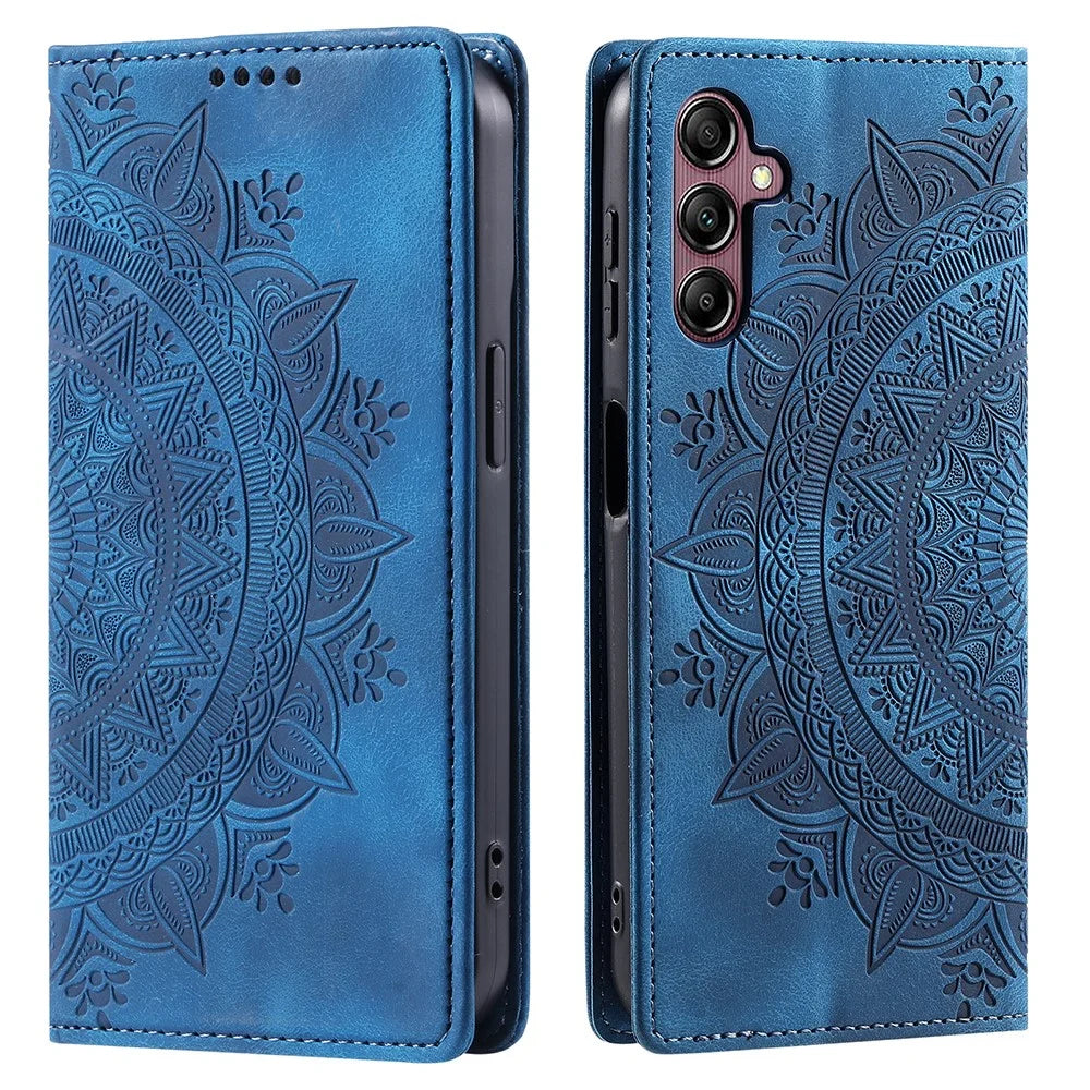 For Samsung Galaxy S23 FE Case Magnetic Closing Imprinted Leather Phone Cover - Blue - 1