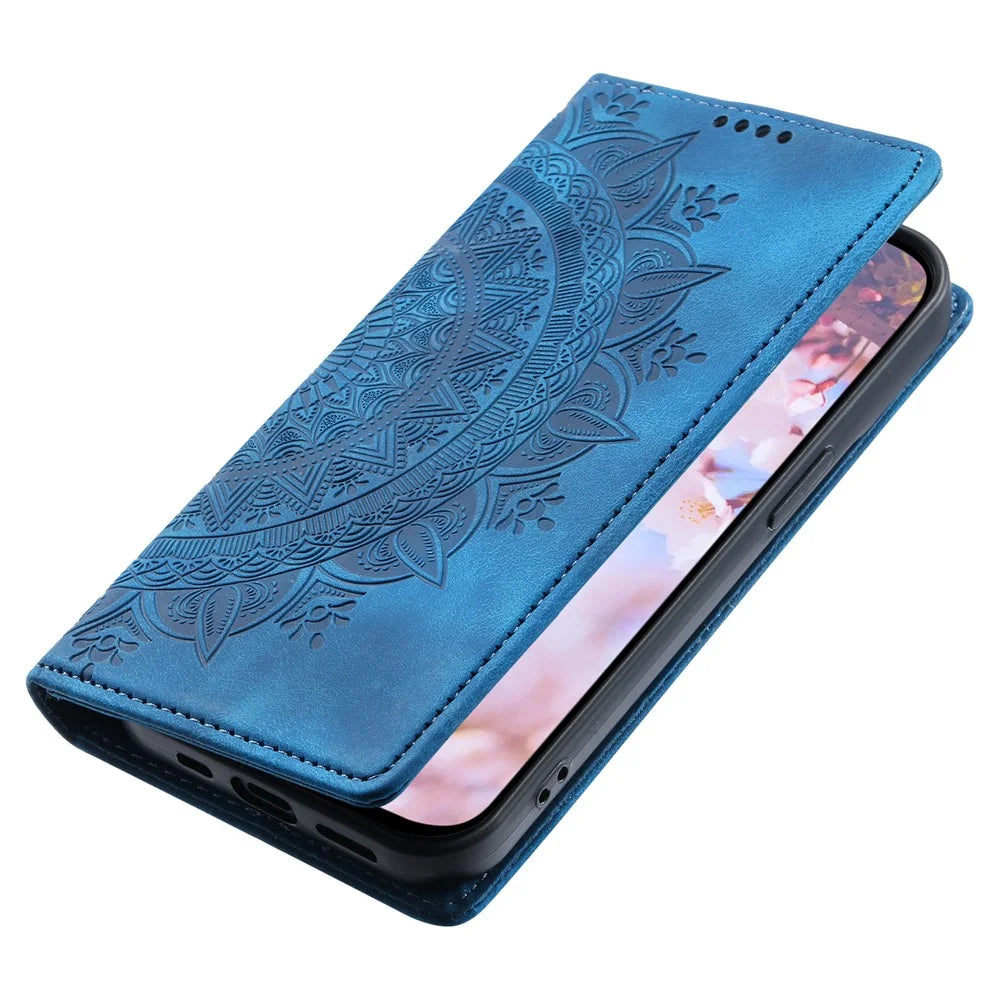 For Samsung Galaxy S23 FE Case Magnetic Closing Imprinted Leather Phone Cover - Blue - 7