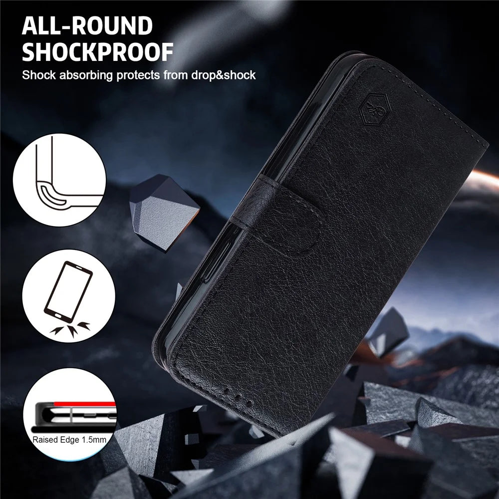 For Samsung Galaxy S24 Case Magnetic Clasp Leather Phone Cover - Black - 5